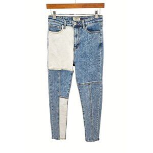 SKINNY FRIES DENIM Jeans Womens Jr Sz 9 Retro 80s 90s Color Block Streetwear NEW